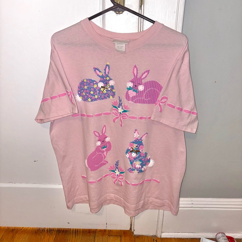 Spumoni VTG pink Easter bunny tshirt size large